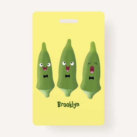 かわいいオクラ野菜の漫画 バッジ (正面)