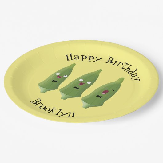 かわいいオクラ野菜の漫画 ペーパープレート (アングル)