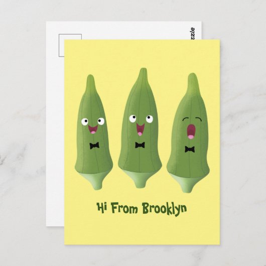 かわいいオクラ野菜の漫画 ポストカード (正面/裏面)