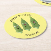 かわいいオクラ野菜の漫画 ラウンドペーパーコースター (アングル)