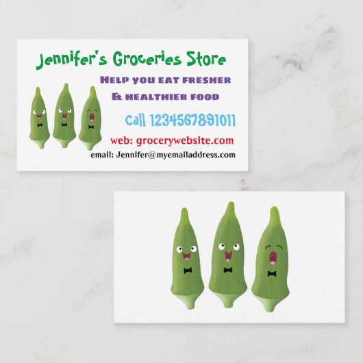かわいいオクラ野菜の漫画 名刺 (正面/裏面)