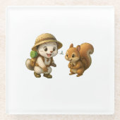 かわいいオコジョとリス - オコジョと仲間たち ガラスコースター (正面)