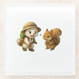 かわいいオコジョとリス - オコジョと仲間たち ガラスコースター