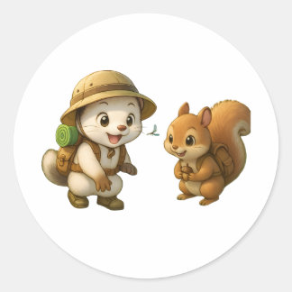 かわいいオコジョとリス - オコジョと友達のイラスト ラウンドシール
