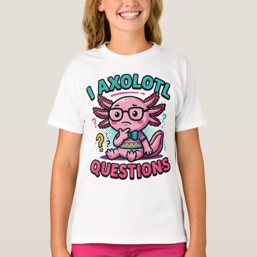 かわいいオタクのウーパールーパー I ウーパールーパーの疑問符のミーム Tシャツ (正面)