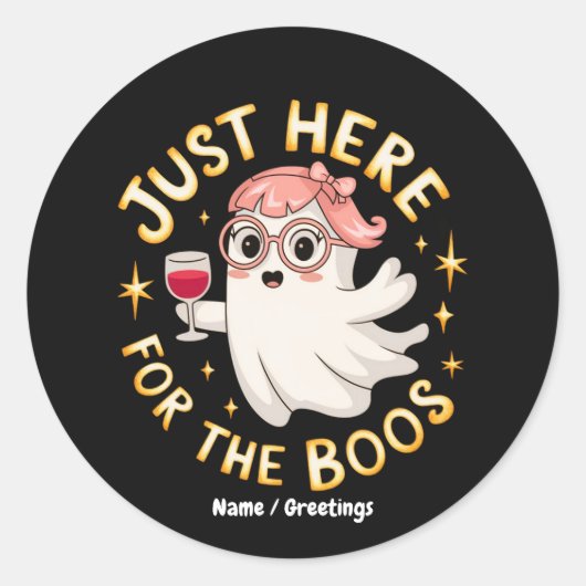 かわいいオタクの幽霊 ハロウィーンの飲酒パンデザイン ラウンドシール (正面)