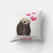かわいいオッターとハートバレンタインデー クッション (裏面)