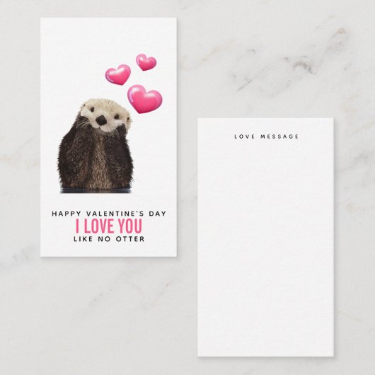 かわいいオッターとハートバレンタインデー 名刺 (正面/裏面)