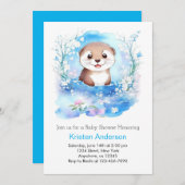 かわいいオッターのオアシスウォーターカラーブルーボーイ赤ちゃんシャワー 招待状 (正面/裏面)