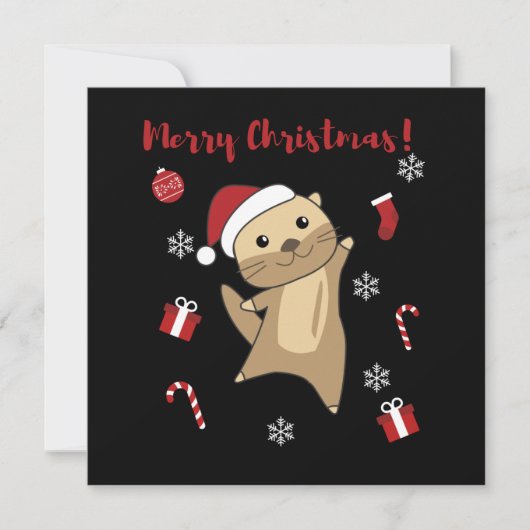 かわいいオッターのクリスマス 雪 冬の動物 オッター 招待状 (正面)