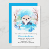 かわいいオッターのワイルドフラワーパラダイスボーイ赤ちゃんシャワー 招待状 (正面/裏面)