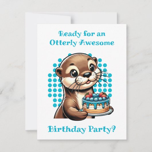 かわいいオッターをテーマにした少年の誕生日パーティー 招待状 (正面)