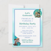 かわいいオッターをテーマにした少年の誕生日パーティー 招待状 (裏面)