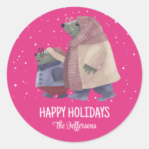 かわいいオッタークリスマス動物の雪の冬の休日 ラウンドシール