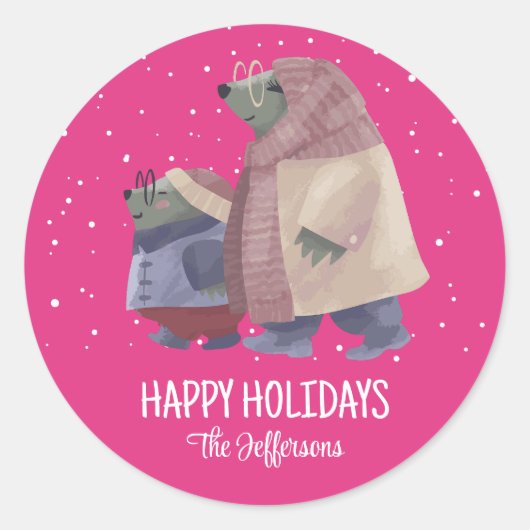 かわいいオッタークリスマス動物の雪の冬の休日 ラウンドシール (正面)