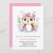 かわいいオッターピンクの牧草地アドベンチャーガールベビーシャワー 招待状 (正面/裏面)