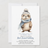 かわいいオッターブルー冬カスタムの誕生日パーティー 招待状 (正面)