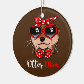 かわいいオッターママおもしろいターバングラスにボウ セラミックオーナメント (左)