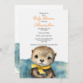 かわいいオッター男女兼用ベビーシャワー招待状 招待状 (正面/裏面)