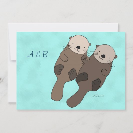 かわいいオッター結婚式招待状オッターカップル結婚ズ 招待状 (裏面)