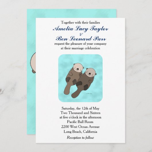 かわいいオッター結婚式招待状オッターカップル結婚ズ 招待状 (正面/裏面)