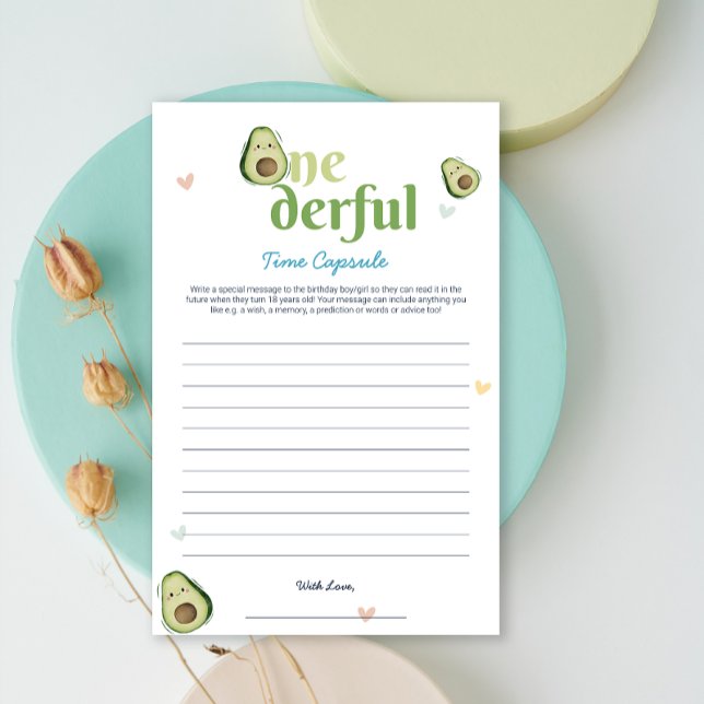 かわいいオネダーフルアボカド1st誕生日メモリーカード (Cute Onederful Avocado 1st Birthday Memory Card)