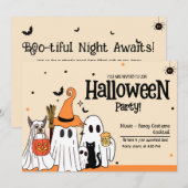 かわいいオバケとペットのハロウィン 招待状 (正面/裏面)