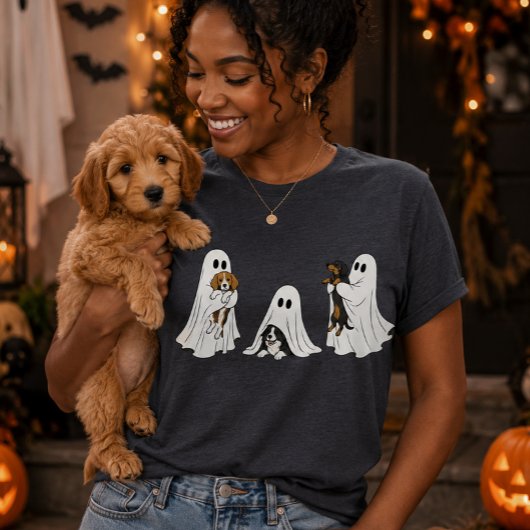 かわいいオバケと子犬 トライブレンドTシャツ