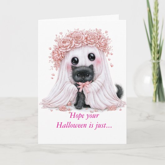 かわいいオバケと子猫のハロウィンカード カード (正面)