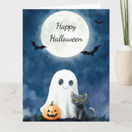 かわいいオバケと黒猫のハロウィン カード