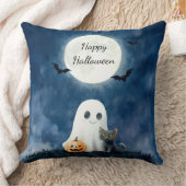 かわいいオバケと黒猫のハロウィン クッション (ブランケット)