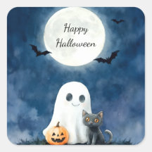 かわいいオバケと黒猫のハロウィン