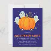 かわいいオバケと黒猫の子供たちのハロウィンパーティー 招待状 (正面)