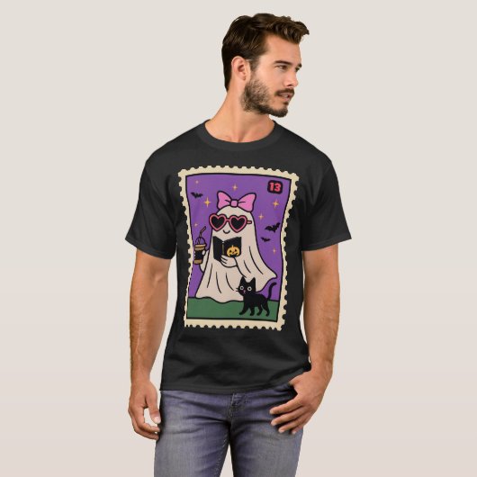 かわいいオバケと黒猫 Tシャツ (正面フル)