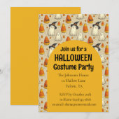  かわいいオバケのハロウィンコスチュームパーティー 招待状 (正面/裏面)