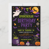 かわいいオバケの子供たちのハロウィン誕生日パーティー 招待状 (正面)
