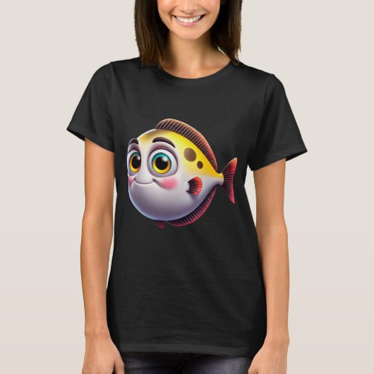 かわいいオヒョウの魚 Tシャツ (正面)