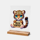 かわいいオフィスにはコーヒーヒョウが必要 アクリルサイン (傾斜)