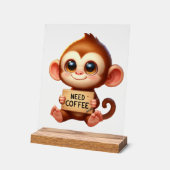 かわいいオフィスにはコーヒーモンキーが必要 アクリルサイン (傾斜)