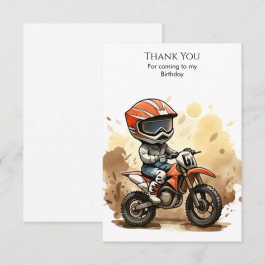 かわいいオフロードバイクの誕生日 サンキューカード (正面/裏面)