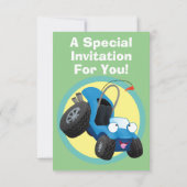 かわいいオフロードビークルカートゥーン招待状 招待状 (裏面)