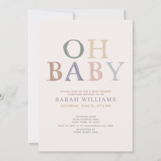 かわいいオベビーすべての色の赤ミニマルちゃんシャワー 招待状 (正面)