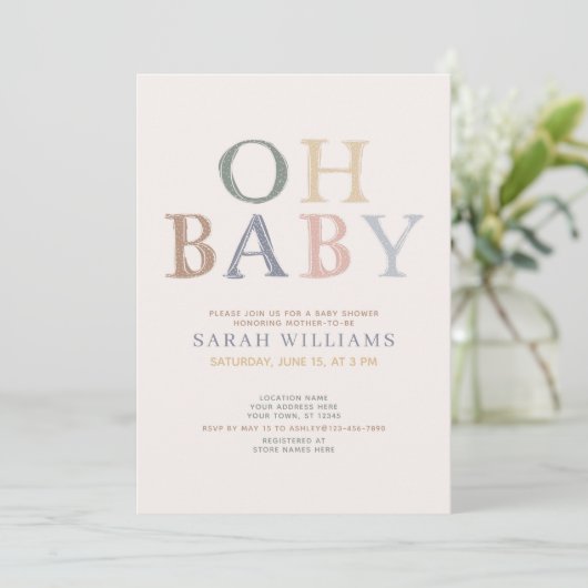 かわいいオベビーすべての色の赤ミニマルちゃんシャワー 招待状 (スタンド正面)