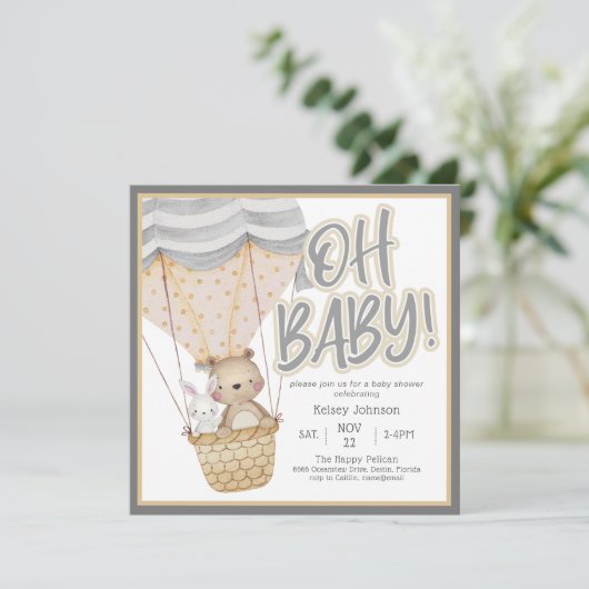 かわいいオベビーウッドランド動物の赤ちゃんシャワー 招待状 (スタンド正面)