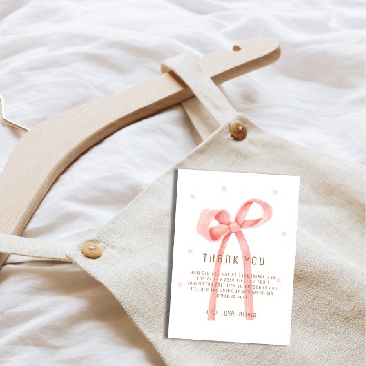 かわいいオベビー水玉模様ボウベイビーシャワー サンキューカード