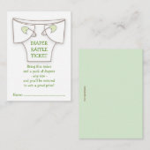 かわいいオムツとグリーンピンベビーシャワーラッフルチケット エンクロージャーカード (正面/裏面)