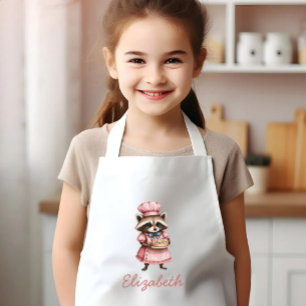 かわいいオリジナルデザインのパン屋のあらいぐま 子供用エプロン