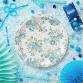 かわいいオリーブグリーンアクアターコイズの花水彩 ペーパープレート (パーティー)