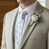 かわいいオリーブグリーンアクアターコイズ フラワーの水彩画 ネクタイ