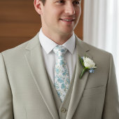 かわいいオリーブグリーンアクアターコイズ フラワーの水彩画 ネクタイ